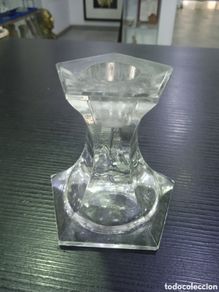 Antigüedades: Portavelas cristal antiguo. (L48)